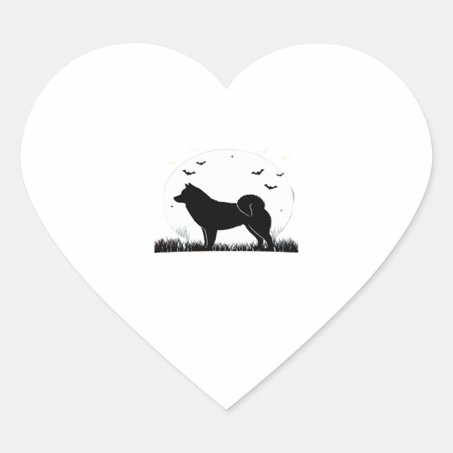 Hokkaido Dog � Halloween Moon Silhouette Classic T Heart Sticker (Front)