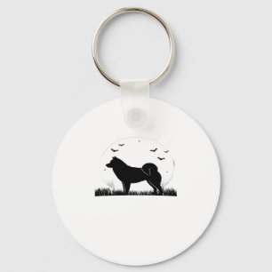Hokkaido Dog � Halloween Moon Silhouette Classic T Key Ring
