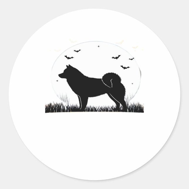 Hokkaido Dog � Halloween Moon Silhouette Classic T Round Sticker (Front)