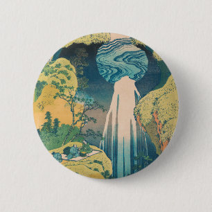 Hokusai Amida Falls Japan Waterfall 6 Cm Round Badge