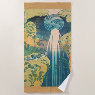 Hokusai Amida Falls Japan Waterfall Beach Towel