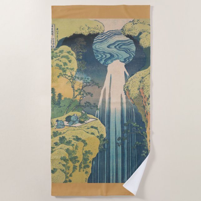 Hokusai Amida Falls Japan Waterfall  Beach Towel (Front)