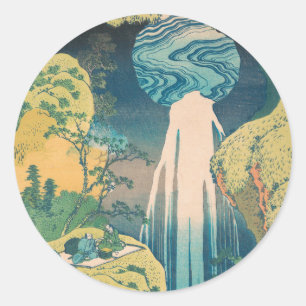 Hokusai Amida Falls Japan Waterfall  Classic Round Sticker