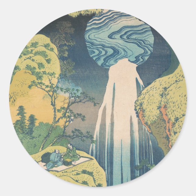 Hokusai Amida Falls Japan Waterfall  Classic Round Sticker (Front)
