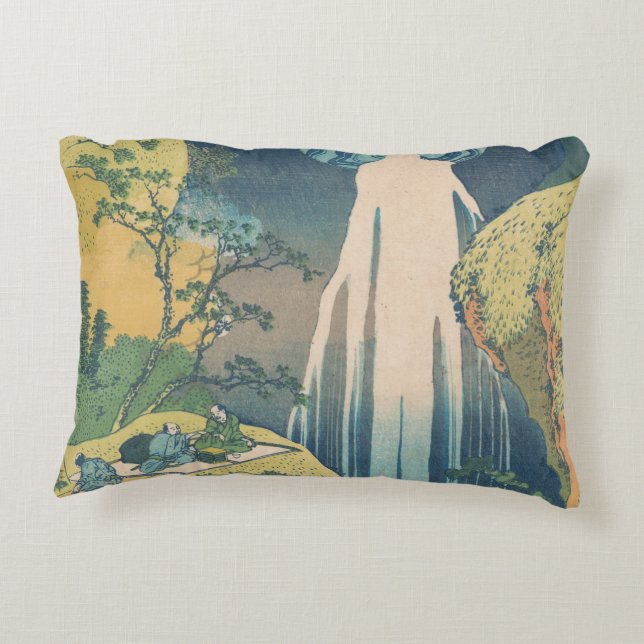 Hokusai Amida Falls Japan Waterfall  Decorative Cushion (Back)