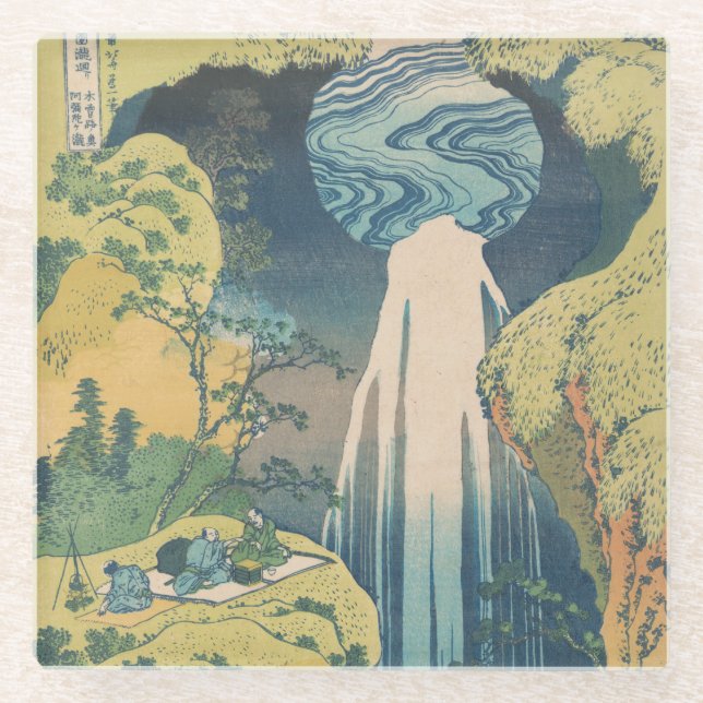 Hokusai Amida Falls Japan Waterfall  Glass Coaster (Front)