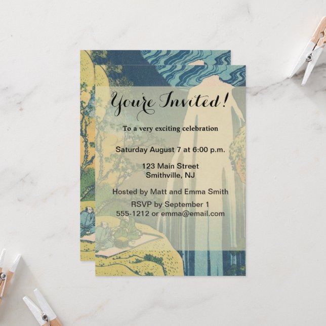 Hokusai Amida Falls Japan Waterfall  Invitation (Front/Back In Situ)