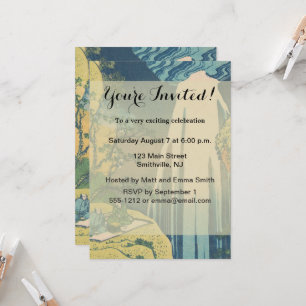 Hokusai Amida Falls Japan Waterfall  Invitation