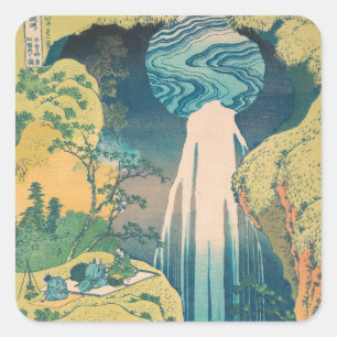 Hokusai Amida Falls Japan Waterfall Square Sticker