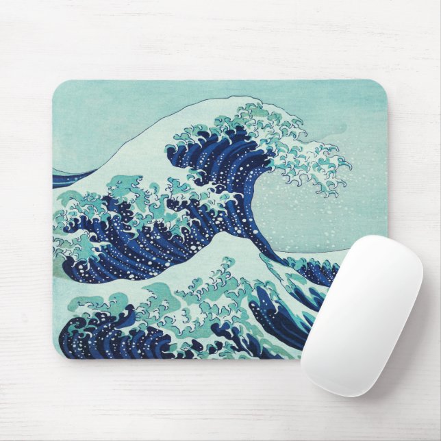 Hokusai Big Blue Wave Illustration Mouse Mat (With Mouse)