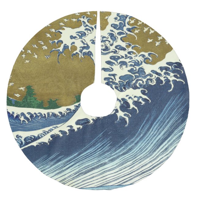 Hokusai Big Wave Japan Japanese Art Brushed Polyester Tree Skirt (Front)