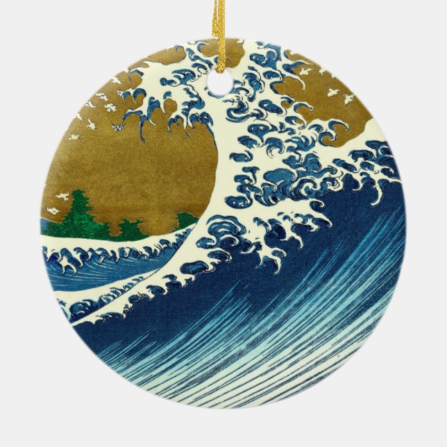 Hokusai Big Wave Japan Japanese Art Ceramic Tree Decoration (Back)