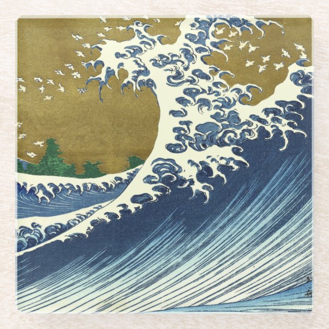 Hokusai Big Wave Japan Japanese Art Glass Coaster (Front)