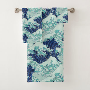 Hokusai Blue Waves Pattern Bath Towel Set