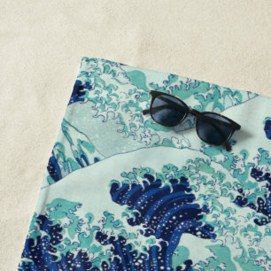 Hokusai Blue Waves Pattern Beach Towel