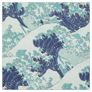 Hokusai Blue Waves Pattern Fabric