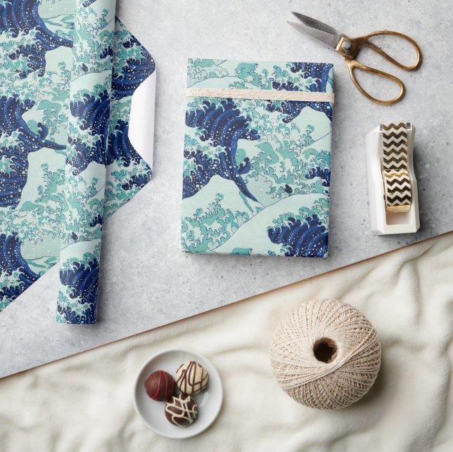 Hokusai Blue Waves Pattern Wrapping Paper (Crafts)