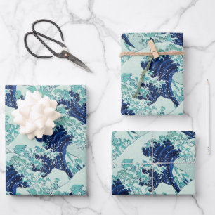 Hokusai Blue Waves Pattern Wrapping Paper Sheet