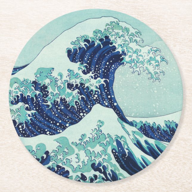 Hokusai Blue Waves Round Paper Coaster (Front)