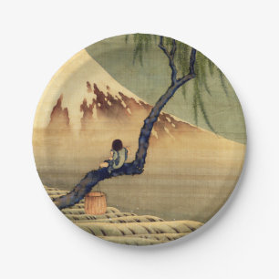 Hokusai Boy Viewing Mount Fuji Japanese Vintage Paper Plate
