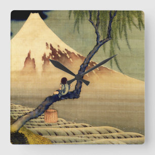 Hokusai Boy Viewing Mount Fuji Japanese Vintage Square Wall Clock