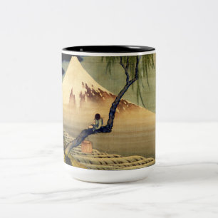 Hokusai Boy Viewing Mount Fuji Japanese Vintage Two-Tone Coffee Mug