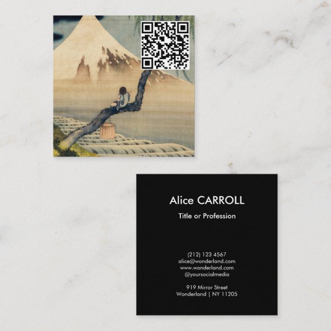 Hokusai - Boy Viewing Mount Fuji - QR Code Square Business Card (Front/Back)