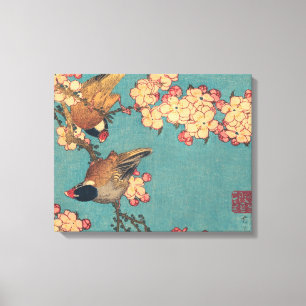 Hokusai Bullfinch and Cherry Blossom Vintage Bird Canvas Print