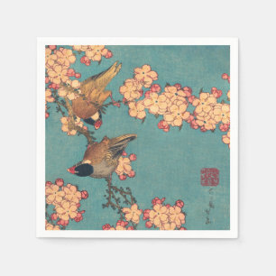 Hokusai Bullfinch and Cherry Blossom Vintage Bird Napkin