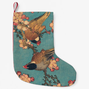Hokusai Bullfinch and Cherry Blossom Vintage Bird Small Christmas Stocking
