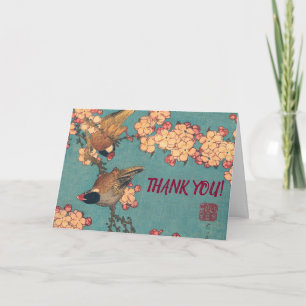 Hokusai Bullfinch and Cherry Blossom Vintage Bird Thank You Card