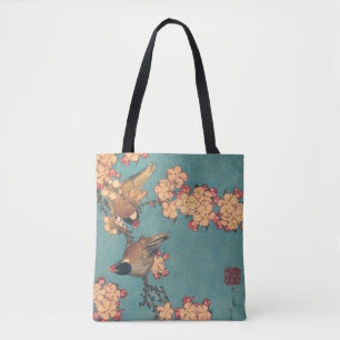 Hokusai Bullfinch and Cherry Blossom Vintage Bird Tote Bag