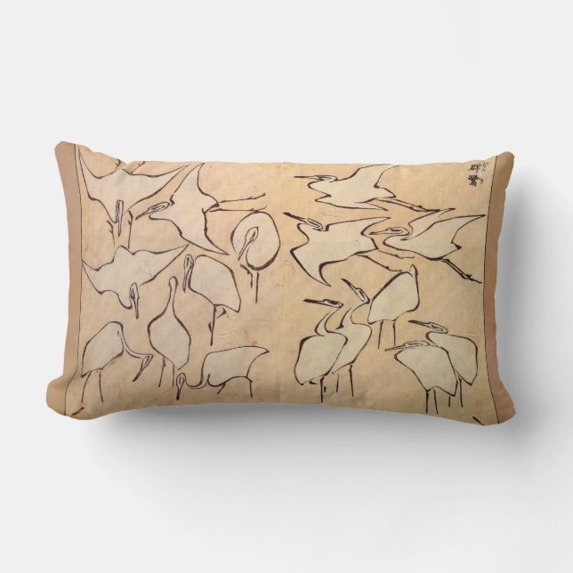Hokusai Crane Lumbar Pillow (Front)