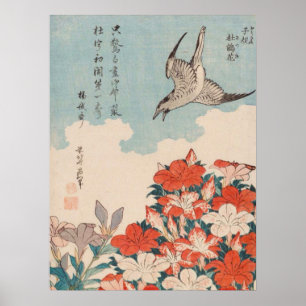 Hokusai Cuckoo and Azaleas Vintage GalleryHD Poster