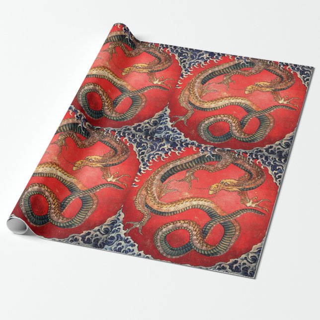 Hokusai Dragon Japanese Vintage Katsushika Hokusai Wrapping Paper (Unrolled)