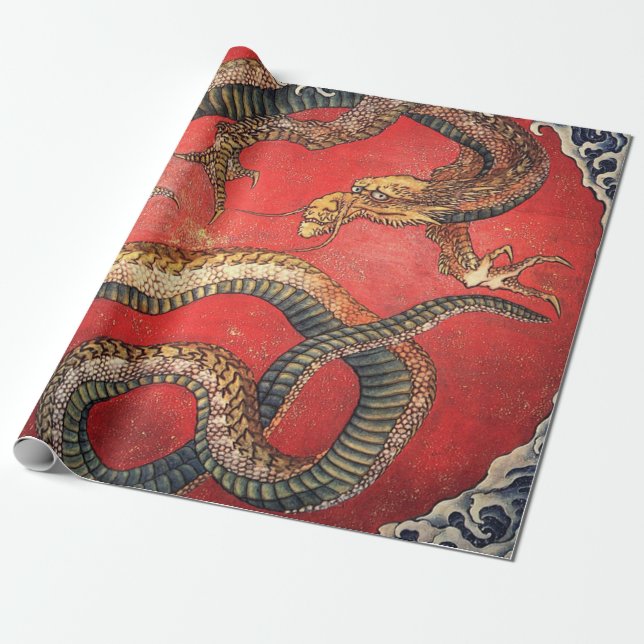 Hokusai Dragon Japanese Vintage Katsushika Hokusai Wrapping Paper (Unrolled)