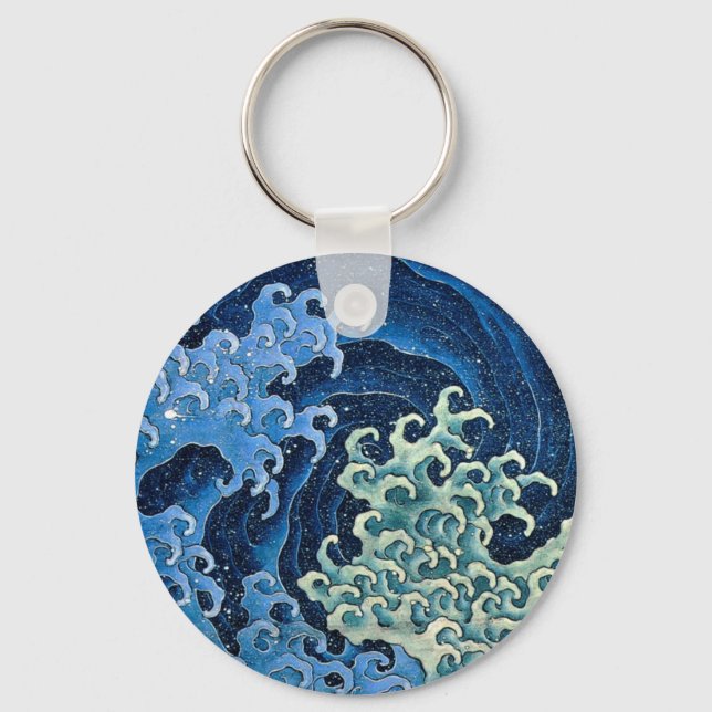 Hokusai Feminine Wave Japan Vintage Ocean Key Ring (Front)