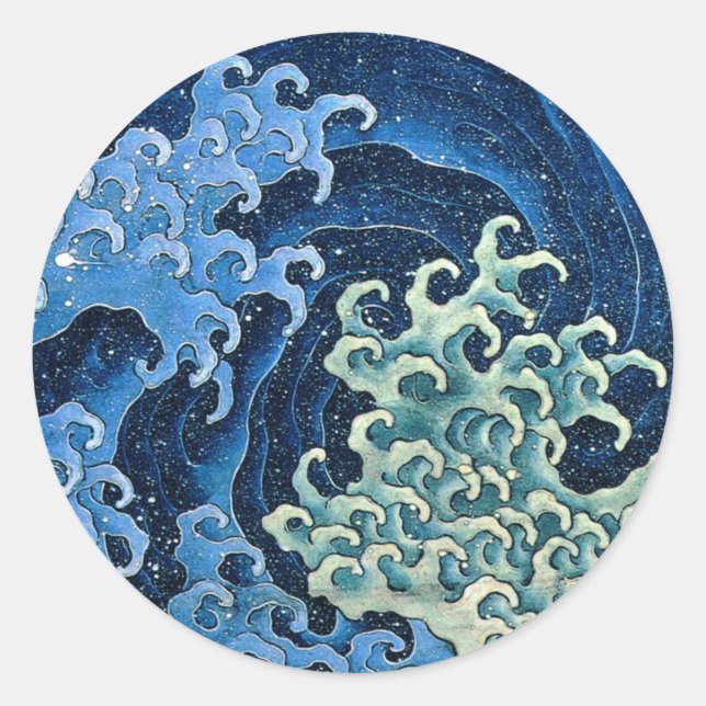 Hokusai Feminine Wave Vintage Ocean  Classic Round Sticker (Front)