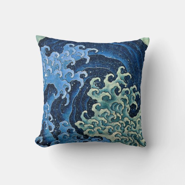 Hokusai Feminine Wave Vintage Ocean  Cushion (Front)