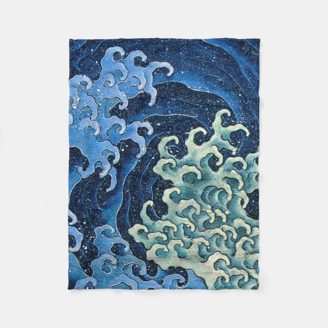 Hokusai Feminine Wave Vintage Ocean  Fleece Blanket (Front)