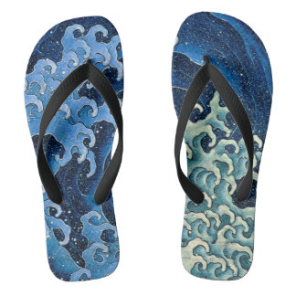 Hokusai Feminine Wave Vintage Ocean  Flip Flops
