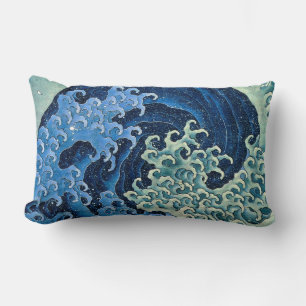 Hokusai Feminine Wave Vintage Ocean  Lumbar Cushion