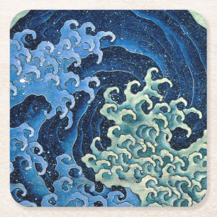 Hokusai Feminine Wave Vintage Ocean Square Paper Coaster