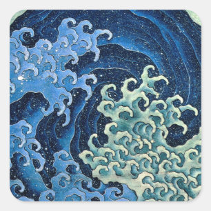 Hokusai Feminine Wave Vintage Ocean  Square Sticker