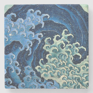 Hokusai Feminine Wave Vintage Ocean Stone Coaster