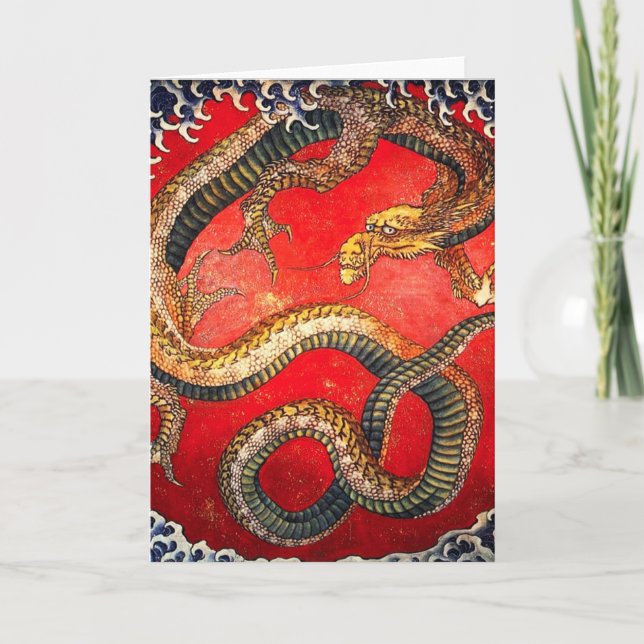 Hokusai Gold Japanese Dragon Card (Front)