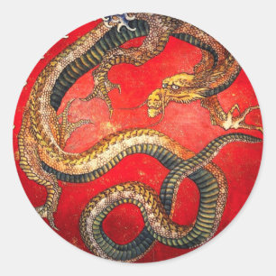 Hokusai Gold Japanese Dragon Classic Round Sticker