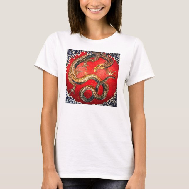 Hokusai Gold Japanese Dragon T-shirt (Front)