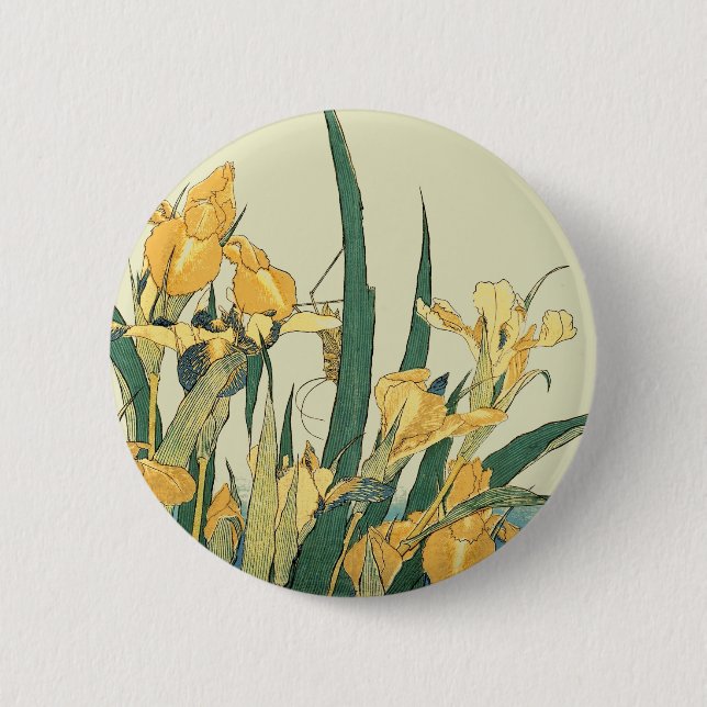 Hokusai grasshopper and iris Japan 6 Cm Round Badge (Front)