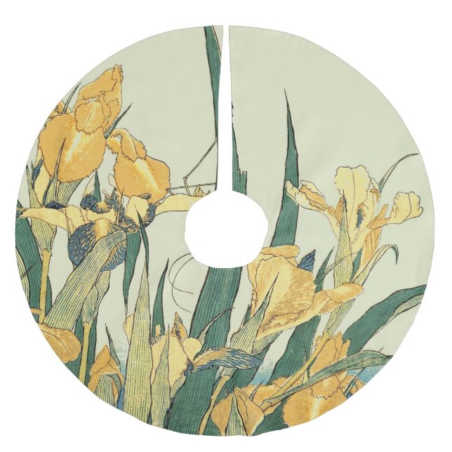 Hokusai grasshopper and iris Japan Brushed Polyester Tree Skirt (Front)